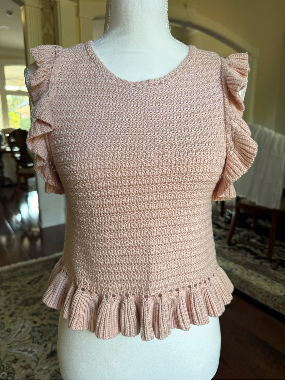 MARBLE Blush Pink Ruffle Knit Sleeveless sweater